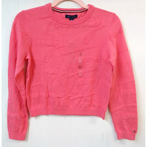 Tommy Hilfiger Youth Girl L (12-14) Sweater NWT Pink Long Sleeve Signature Print